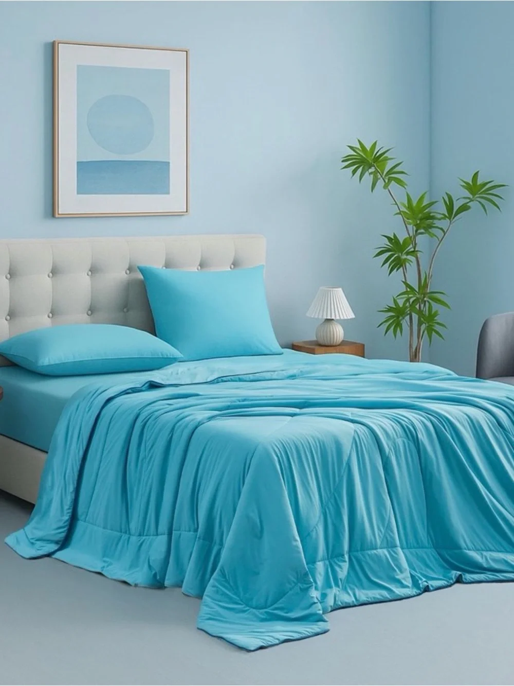 Cooling and breathable Light Blue Comforter with Dark Piping -